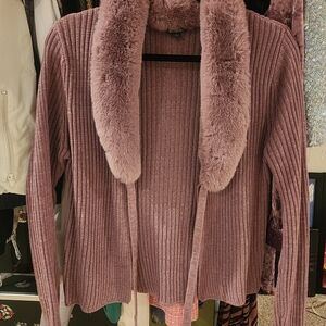 Wild Fable Mauve Cardigan with Faux Fur Collar